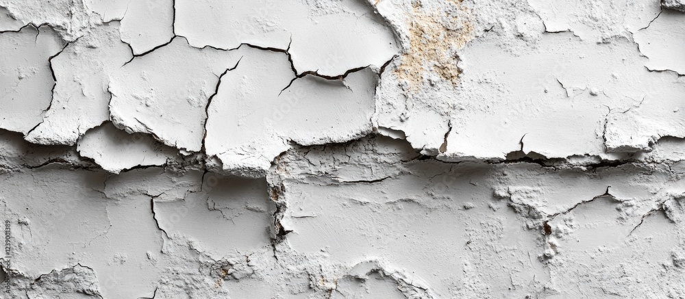 Obraz premium Cracked and Peeling Gray Paint Texture on Surface with Visible Layers and Copy Space
