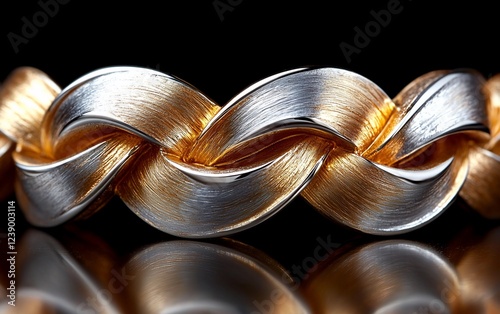 Elegant braided gold and silver bracelet on black background