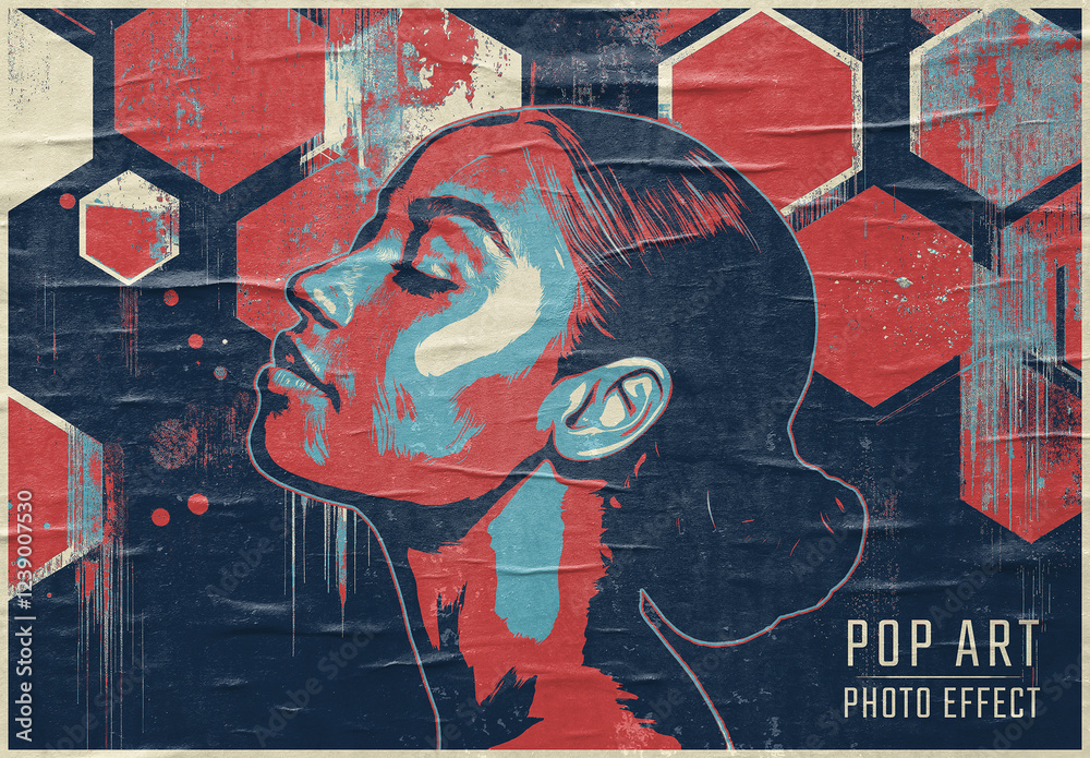Hexagonal Pop Art Retro Photo Effect Mockup Stock Template | Adobe Stock