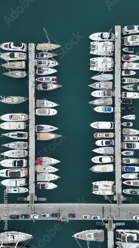perpendicular view from the drone of the marina