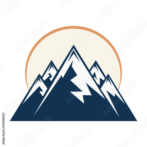 Snowy mountain with pine trees and clouds. Travel concept. Mountain landscape illustration. Vector illustration