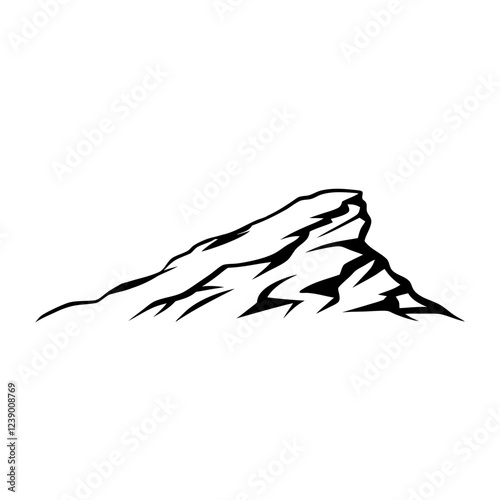 Black and white image of a mountain peak. Rocky cliff. Travel concept. Mountain landscape illustration. Vector illustration