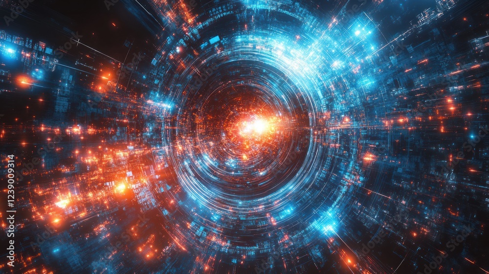 Obraz premium Abstract Digital Tunnel of Light and Data Streams