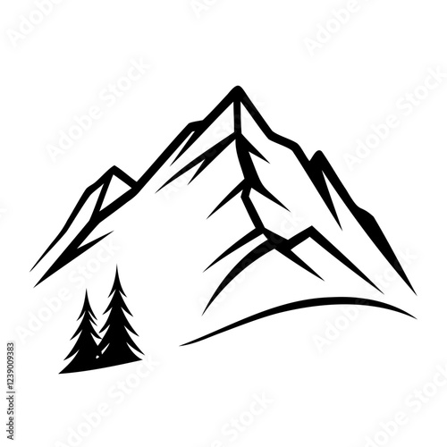 Black and white image of a mountain peak. Rocky cliff. Travel concept. Mountain landscape illustration. Vector illustration
