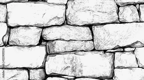 Seamless texture pattern of stone outline drawing brick and stones wall fence textures Architectural Drawings Vector black and white