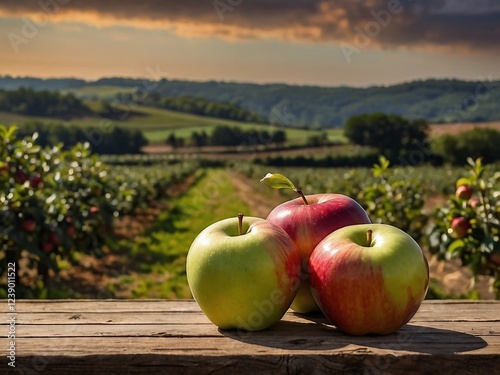 Organic Apple Harvest in Scenic Countryside with Vibrant Colors and Natural Light