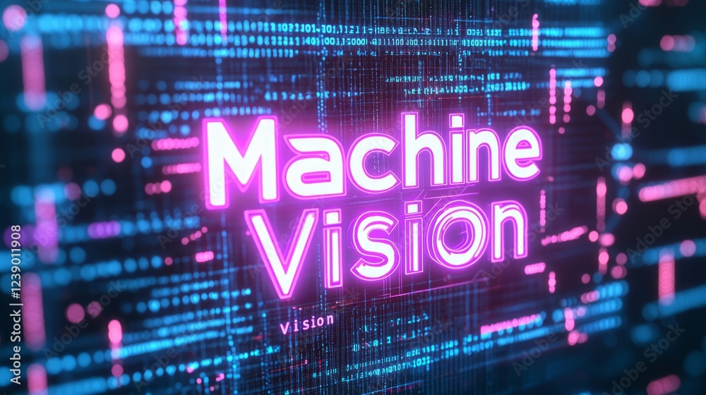 Futuristic Display of Machine Vision with Glowing Neon Text Futuristic Display of Machine Vision with Glowing Neon Text