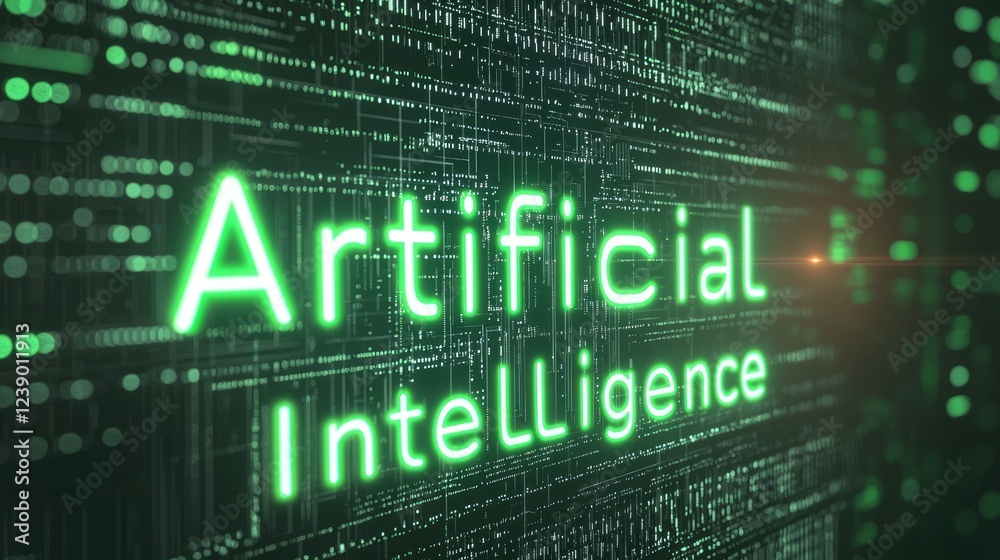 Glowing Text of Artificial Intelligence on Digital Background Glowing Text of Artificial Intelligence on Digital Background