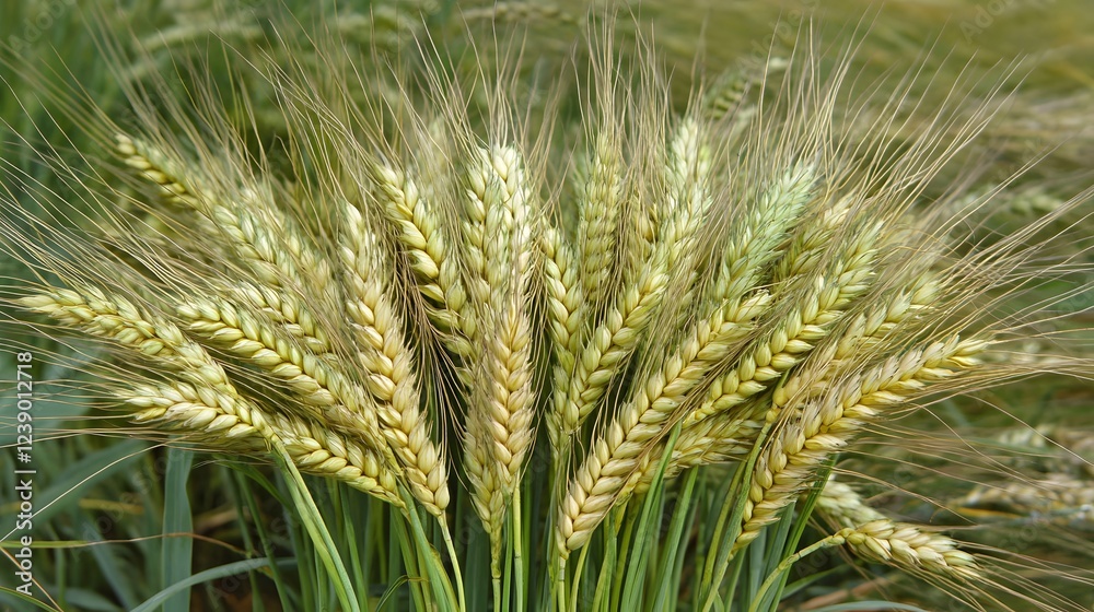 spikelets of green brewing barley in a field. spikelets of green brewing barley in a field.