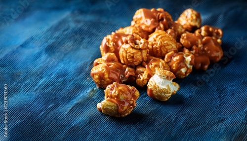 popcorn caramel on a stunning textured blue history