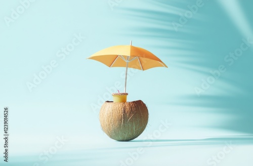 Wallpaper Mural A coconut with a drink inside, topped with a colorful umbrella Torontodigital.ca