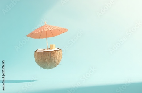 Wallpaper Mural A coconut with a drink inside, topped with a colorful umbrella Torontodigital.ca