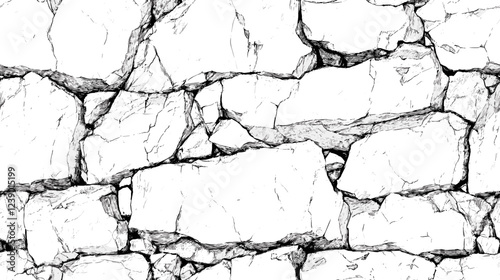 Seamless texture pattern of stone outline drawing brick and stones wall fence textures Architectural Drawings Vector black and white