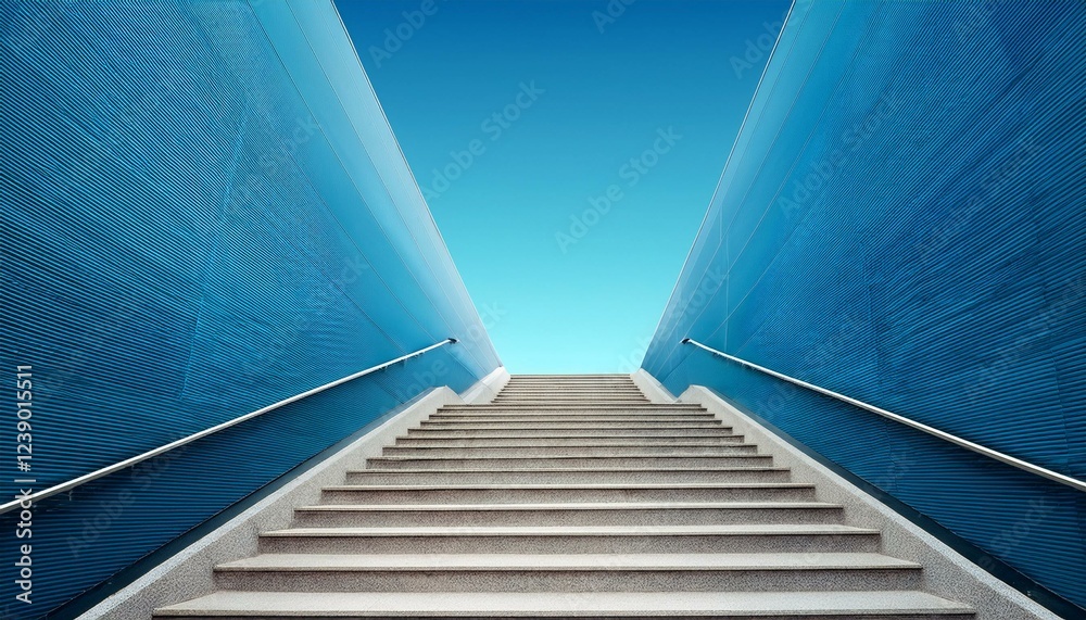 Fototapeta premium minimalist staircase design against a blue backdrop