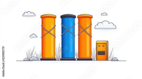 Wallpaper Mural Colorful Mailboxes with Clouds and Grass in a Simple Cartoon Style Illustration Torontodigital.ca