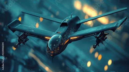 Futuristic Stealth Drone Night Flight