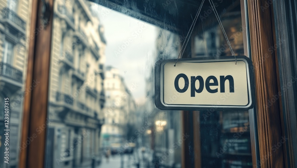 You can see an open sign prominently hanging outside of a store window You can see an open sign prominently hanging outside of a store window
