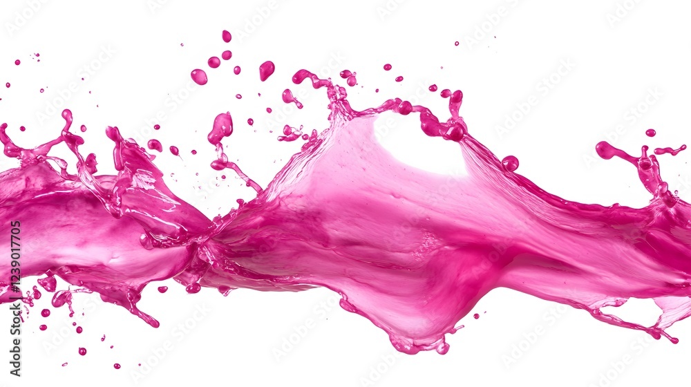 Vibrant magenta paint fluid flowing on a white background, creates a visual effect, generative AI Vibrant magenta paint fluid flowing on a white background, creates a visual effect, generative AI