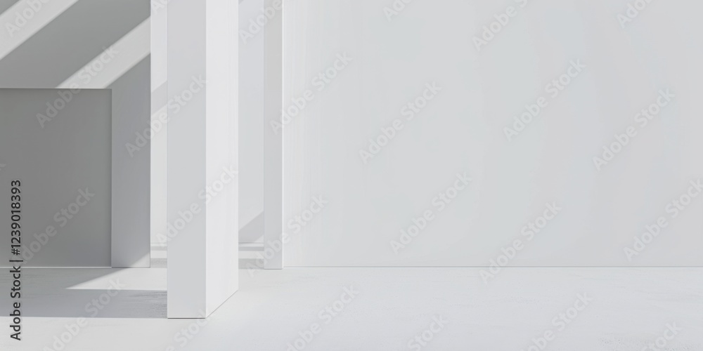 Fototapeta premium A minimalist aesthetic featuring a stark white backdrop, Abstract shapes arranged in a grid, Contemporary minimalist style