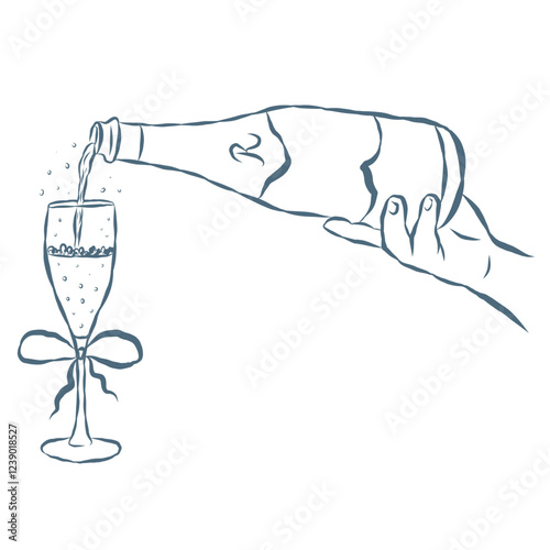 Line Art Illustration of Hands and Wine. Vector Graphic.