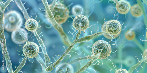 Microscopic View of Microsporum audouinii Fungus Structure Under the Microscope – Close-Up of Dermatophyte Fungal Infection