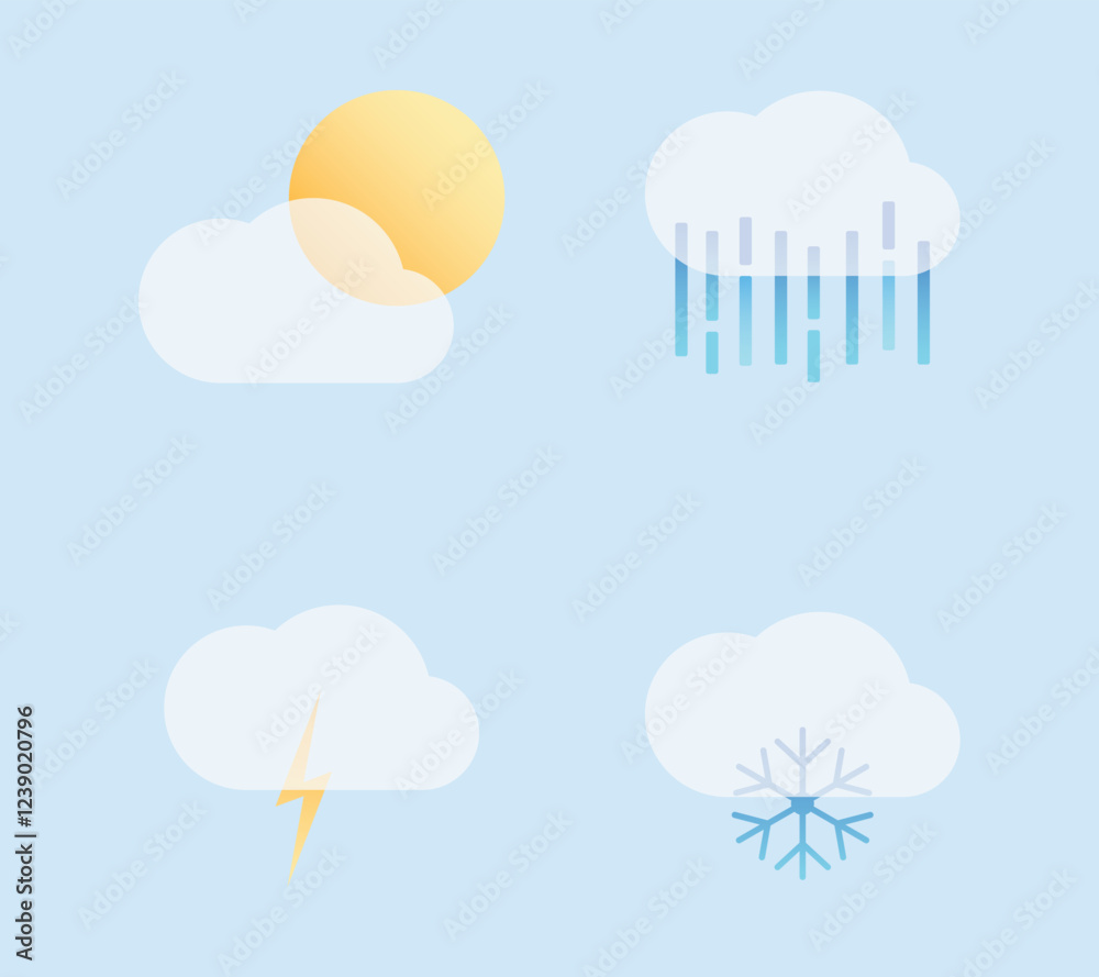 Weather forecast. Climate. Rain. Bad weather. Sunny. Rainbow. Vector. Illustration Weather forecast. Climate. Rain. Bad weather. Sunny. Rainbow. Vector. Illustration