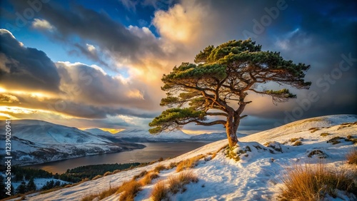 Lonesome Pine, Lochaber, Scotland - Winter Landscape Stock Photo photo