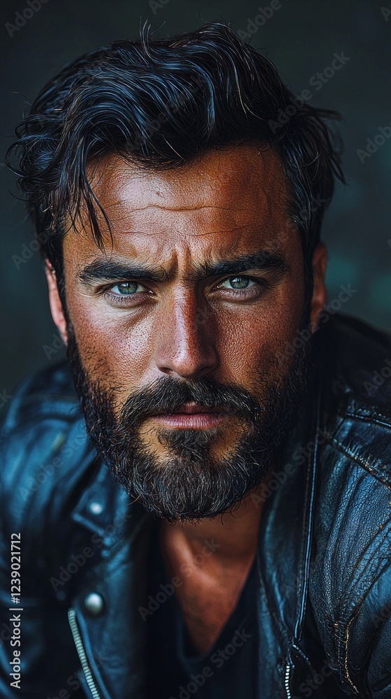 This multiethnic man showcases his stylish beard and captivating blue eyes, exuding confidence amidst an urban backdrop during the warm glow of golden hour, creating an energetic ambiance This multiethnic man showcases his stylish beard and captivating blue eyes, exuding confidence amidst an urban backdrop during the warm glow of golden hour, creating an energetic ambiance