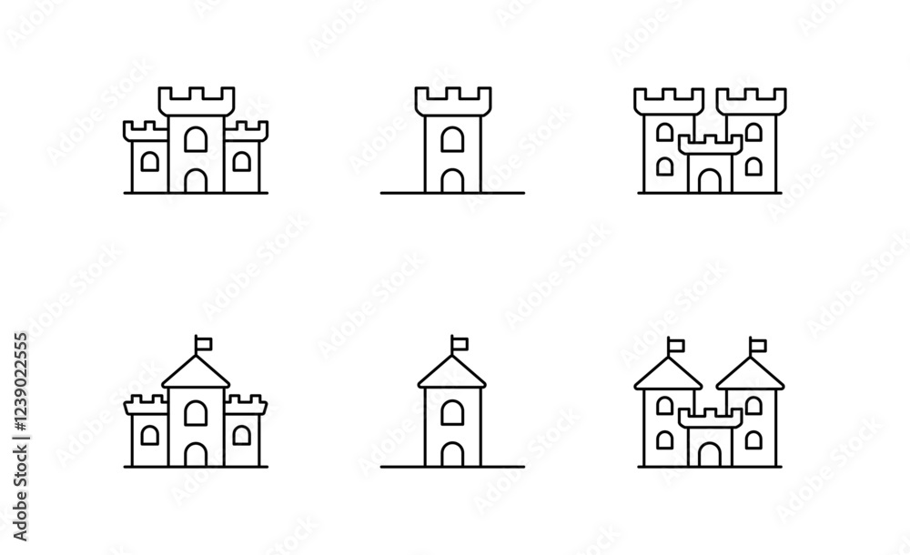 Set of Medieval Castles icon Outline icon, Editable Stroke