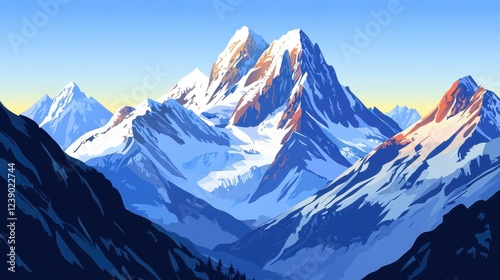 Majestic Snowcapped Mountain Range Under a Clear Sky