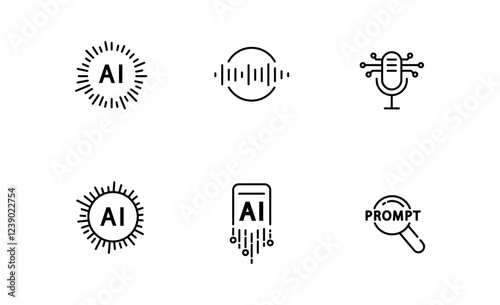 Set of Artificial intelligence Speech recognition or AI Voice messages icon Symbol Outline icon, Editable Stroke