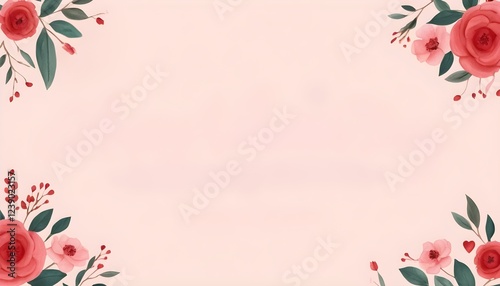 Soft Pink Romance A Floral Frame with Red and Pink Roses, Delicate Blooms, and a Touch of Spring.