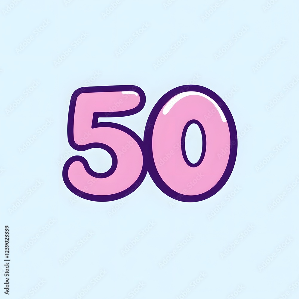 Bright pink number fifty shaped design with a playful background. Generative AI Bright pink number fifty shaped design with a playful background. Generative AI
