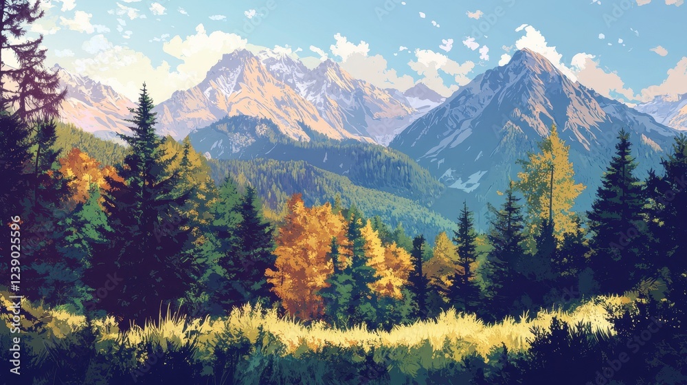 Fototapeta premium Autumnal Mountain Range Scenic Vista Forest Trees