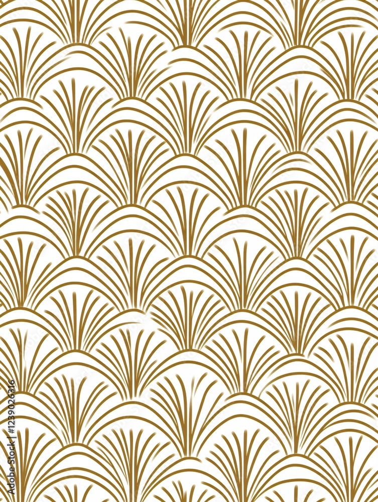 Gold art deco pattern fan shape design on white background seamless repeating geometric motif Gold art deco pattern fan shape design on white background seamless repeating geometric motif