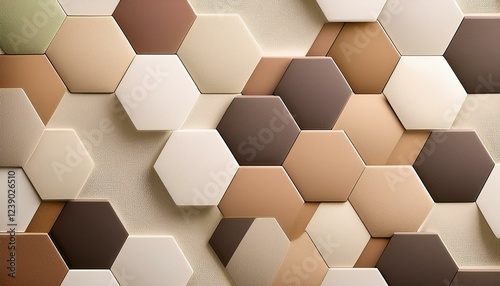 a seamless pattern of minimal hexagons in muted earth tones on a textured beige background
