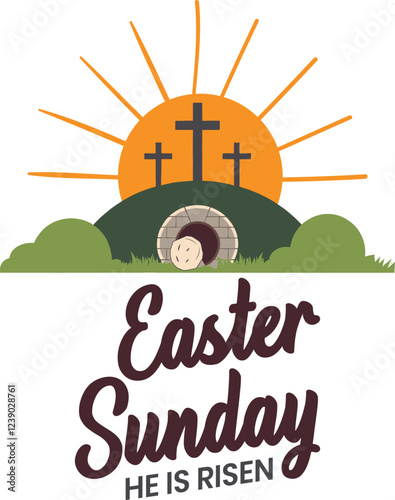Happy Easter Sunday he is risen christian tomb grave vector on a white background