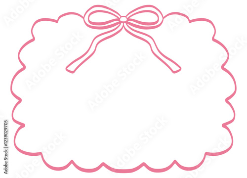 Doodle hand drawn scallop frame with ribbon. Border for text box, wedding invitations, birthday card.