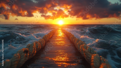 A Serene Sunset Pathway Across the Ocean: A Golden Hour Journey to Tranquility