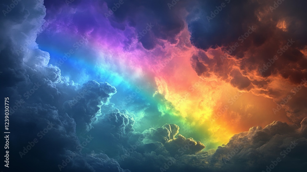 Stunning Rainbow Over Dark Clouds with Dramatic Sky Colors Stunning Rainbow Over Dark Clouds with Dramatic Sky Colors