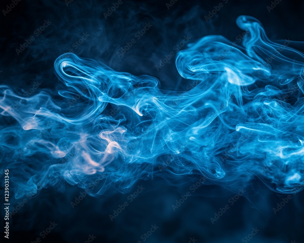 Fototapeta premium Abstract blue smoke swirls on black background; design element (2)