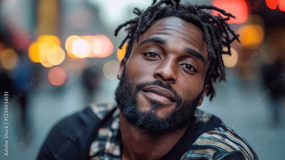 A confident, smiling man is captured in a bustling city atmosphere, illuminated by bright bokeh lights, reflecting a sense of energy and vibrancy in urban life. A confident, smiling man is captured in a bustling city atmosphere, illuminated by bright bokeh lights, reflecting a sense of energy and vibrancy in urban life.