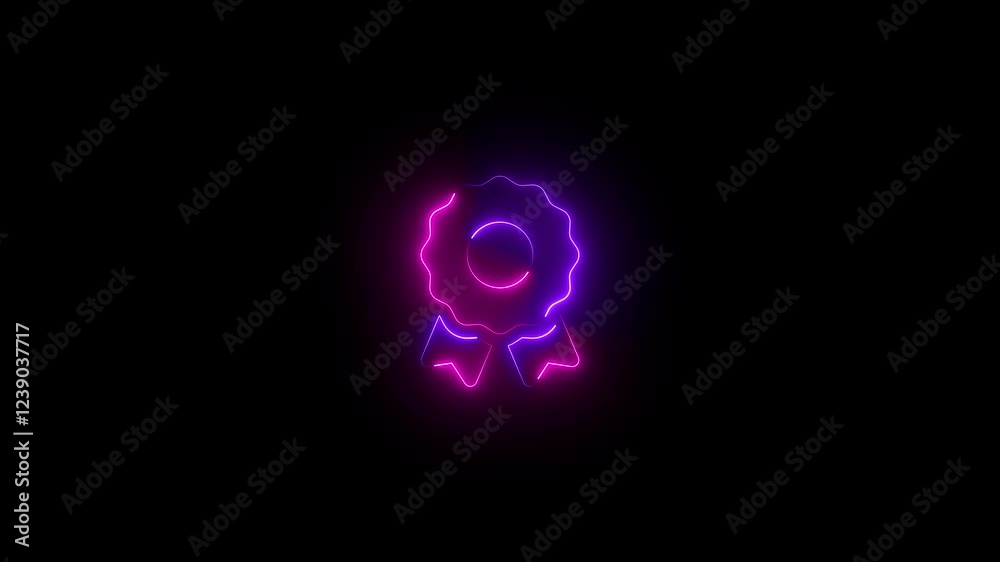 Award symbol icon animation neon glow pink and purple color on black background Award symbol icon animation neon glow pink and purple color on black background