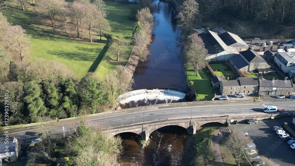 4k drone footage of the River Wenning in Hornby, Lancashire, UK