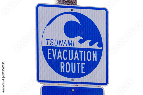 Tsunami Evacuation Route sign, isolated on white or transparent background 