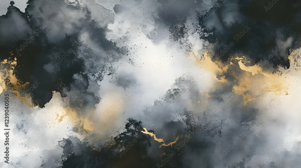Fototapeta premium Abstract ink wash in storm gray and pale gold, moody and atmospheric