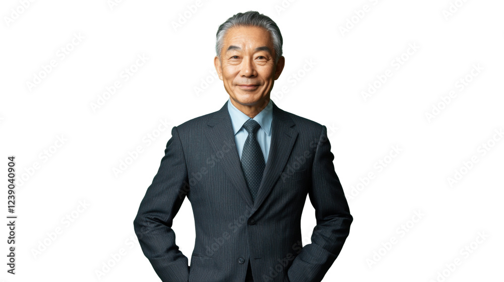 Smiling senior businessman with hands on hips on transparent background Smiling senior businessman with hands on hips on transparent background