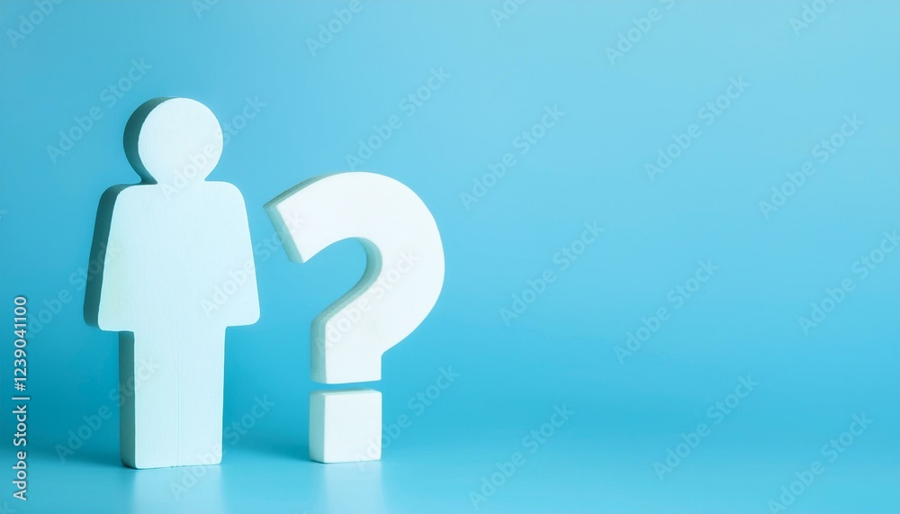 Customer inquiry concept. Silhouette of a person next to a question mark on a blue background. Customer inquiry concept. Silhouette of a person next to a question mark on a blue background.