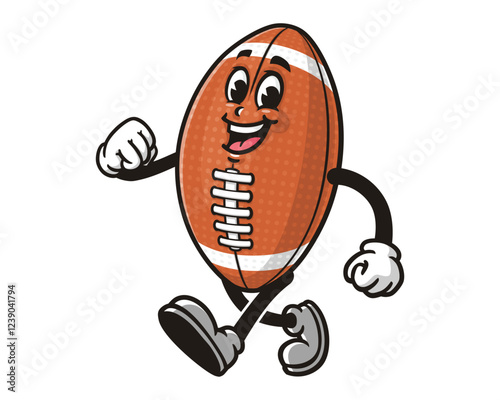 Cartoon mascot character of  Walking American Football 