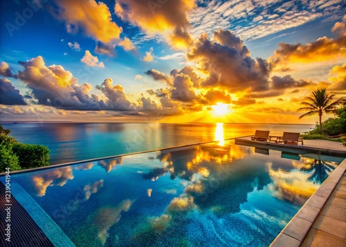 Wallpaper Mural Luxury Oceanfront Resort Infinity Pool at Sunrise: Breathtaking Aerial View Torontodigital.ca